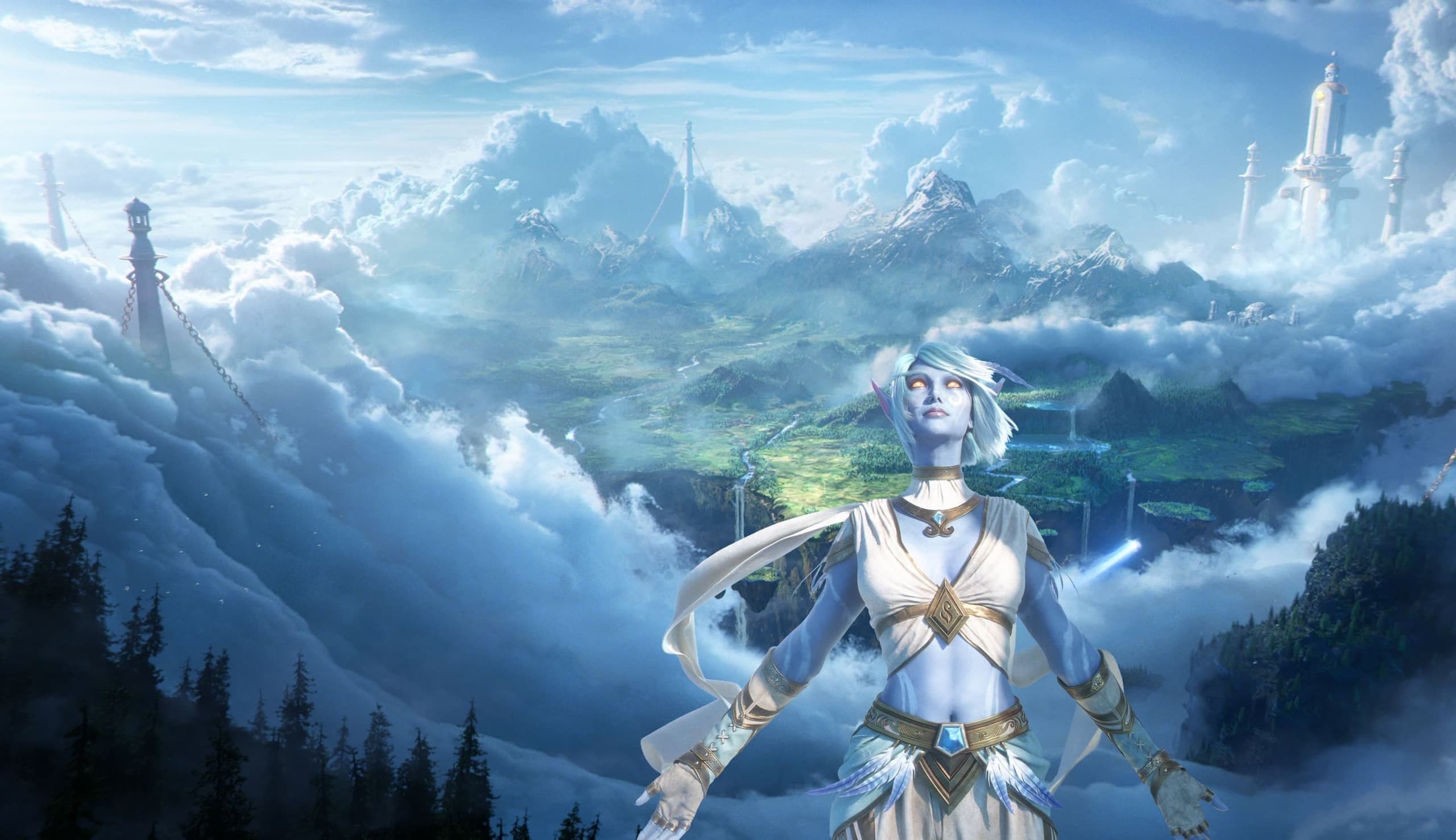 A Skyborne elf above a sea of clouds